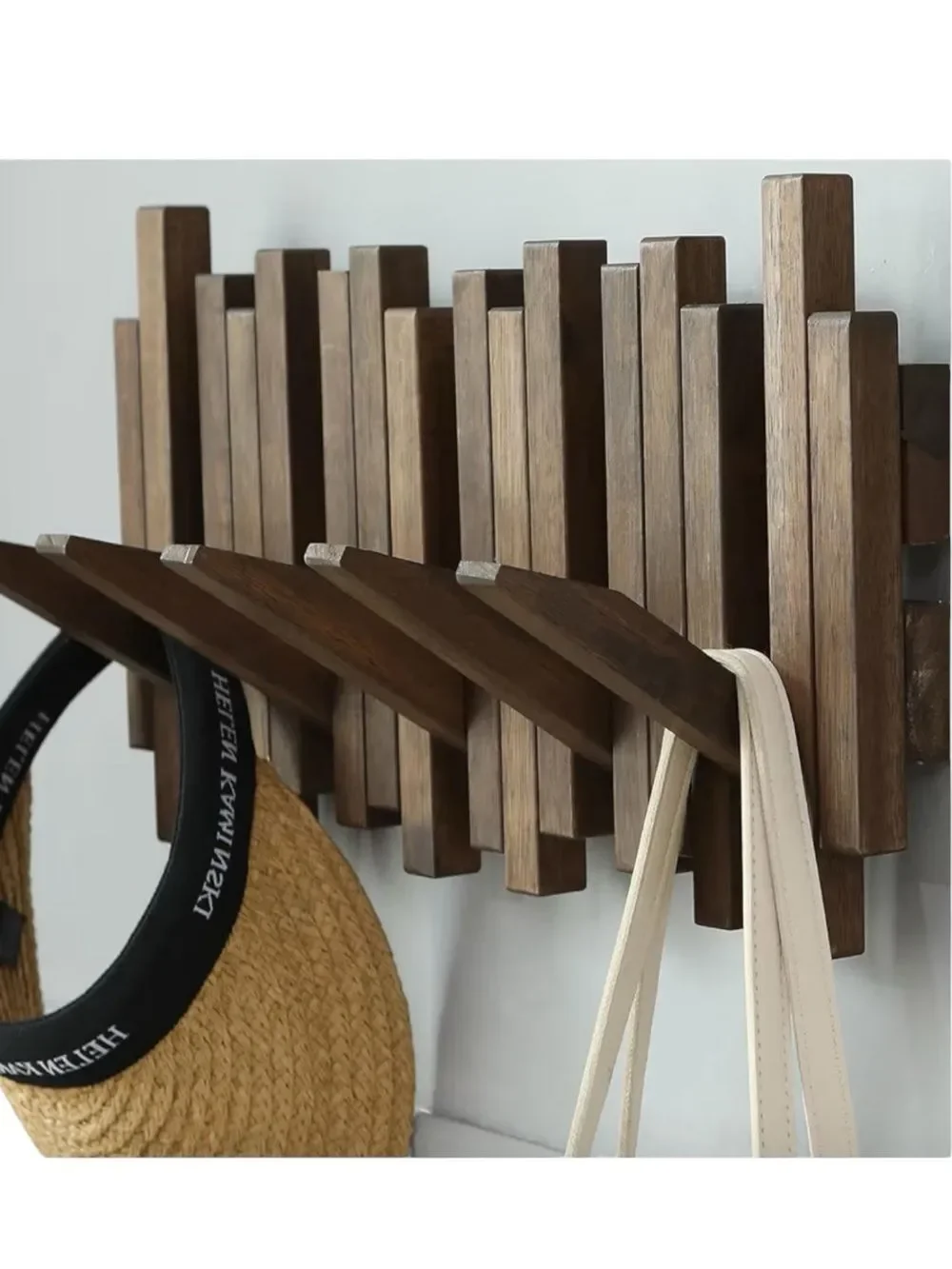 Espresso Color Modern Natural Wood Paino Wall Mounted 8 Hook Rack